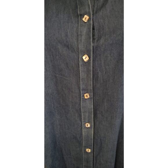 Beyond Threads Denim Shirt Dress Long Tab Sleeve Made In Peru Large Pearl Button - Picture 4 of 5